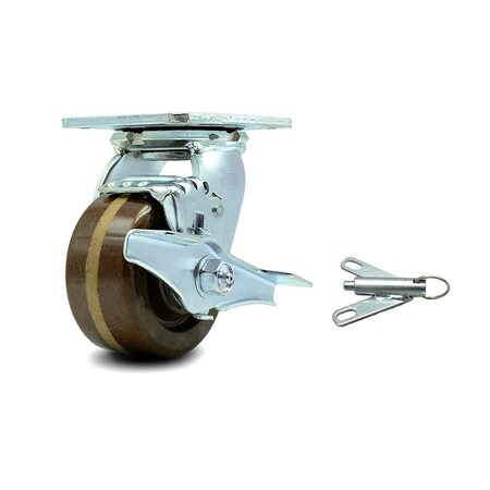 Service Caster 4 Inch High Temp Phenolic Swivel Caster with Roller Bearing and Brake SCC SCC-30CS420-PHRHT-TLB-BSL